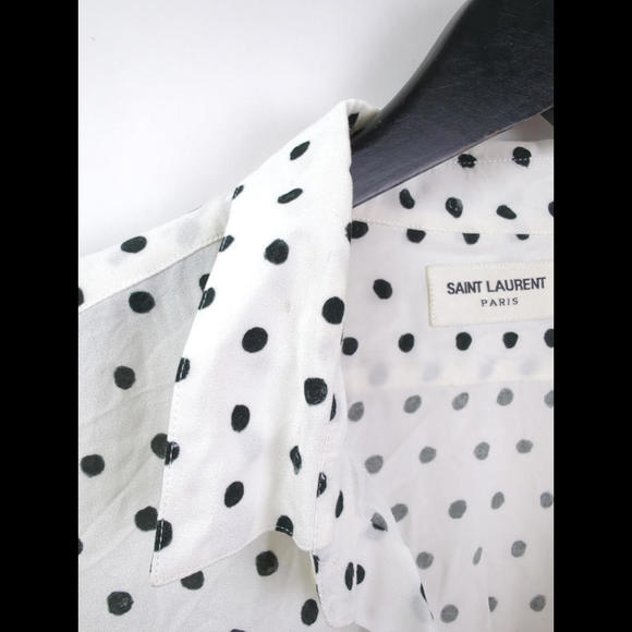 [SOLD] EXCELLENT SAINT LAURENT PARIS Men Sz 16 x 41 L White Polka Dot Shirt SLP - Picture 9 of 10